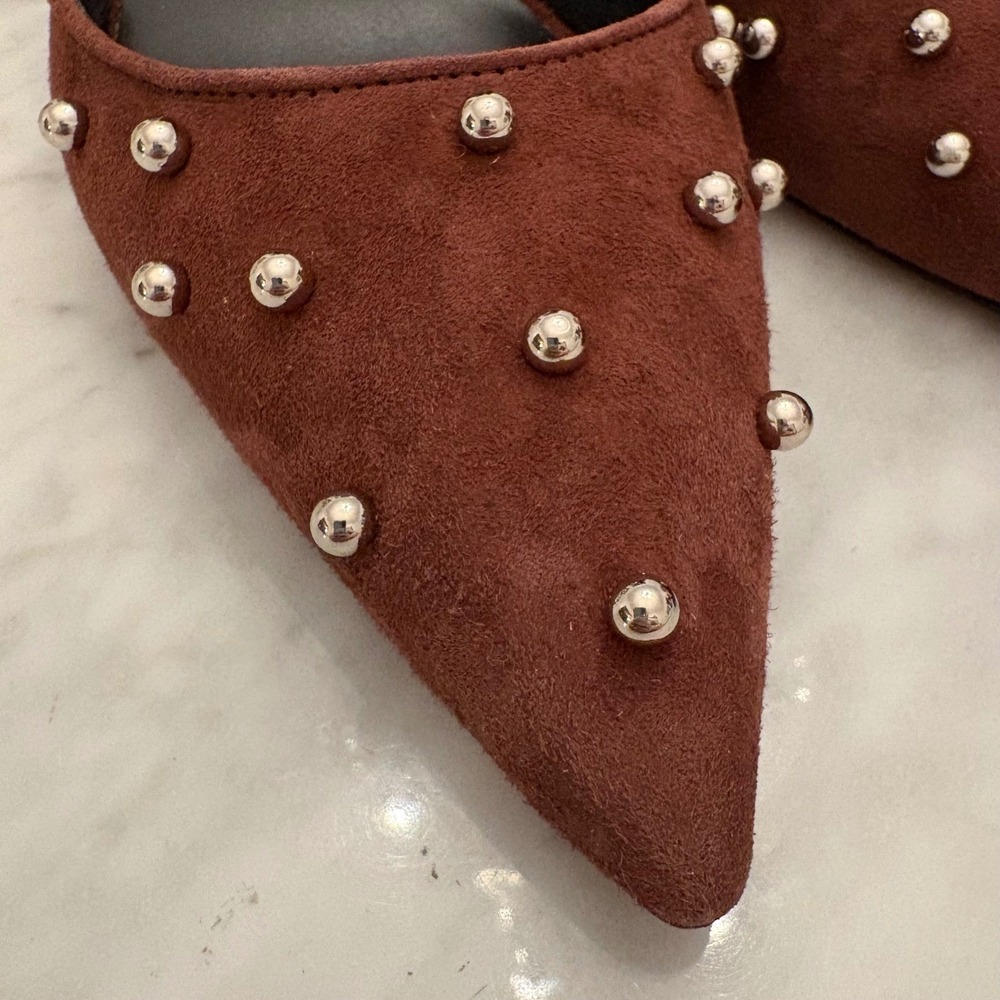 J. Crew Colette Burgundy Italian Suede Studded Slingback Heels Size 10M NWT - Picture 7 of 10